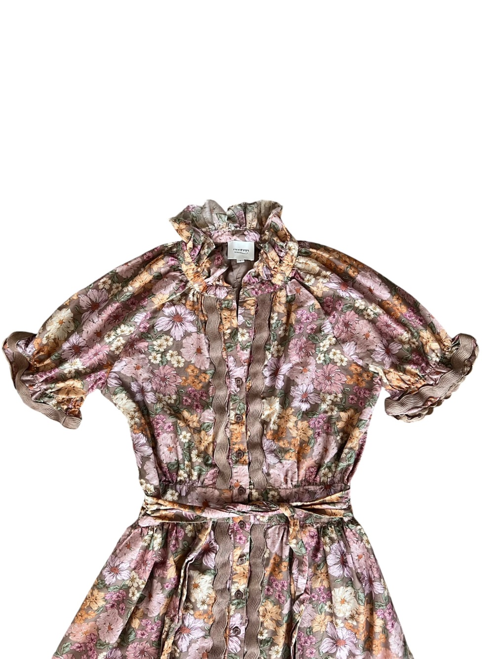 Anthropologie Sundays Evelyn Short Sleeve Dusk Floral Brown Mini Shirt Dress - Picture 3 of 11